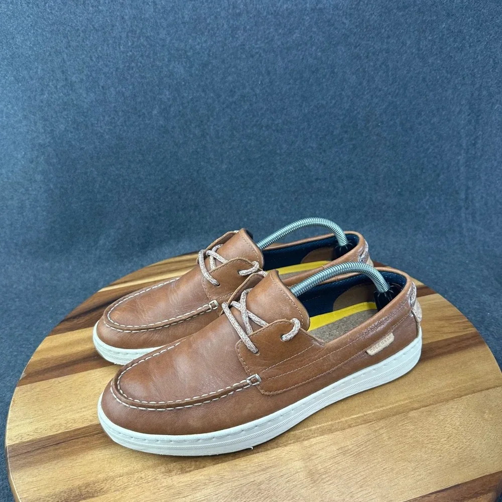 Cole Haan Grand 360 Boat Loafers Shoes Brown White Leather Size 9.5 C32209